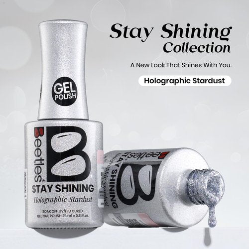 Beetles Glitter Gel Nail Polish - 15ml Stay Shining Holographic Stardust Gel Polish Diamond-Shine Silver Nail Art Uv Led Home Salon Long-Lasting Soak-Off Holographic Glitter Gel Gift for Women
