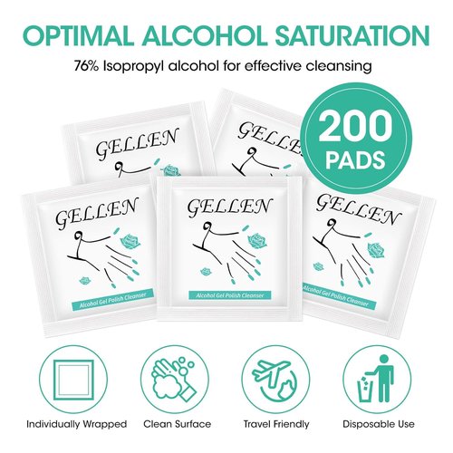 GELLEN Nail Cleanser Pads - 200 Alcohol Prep Wipes for Tacky Residue Removal | Lint-Free & Travel-Friendly