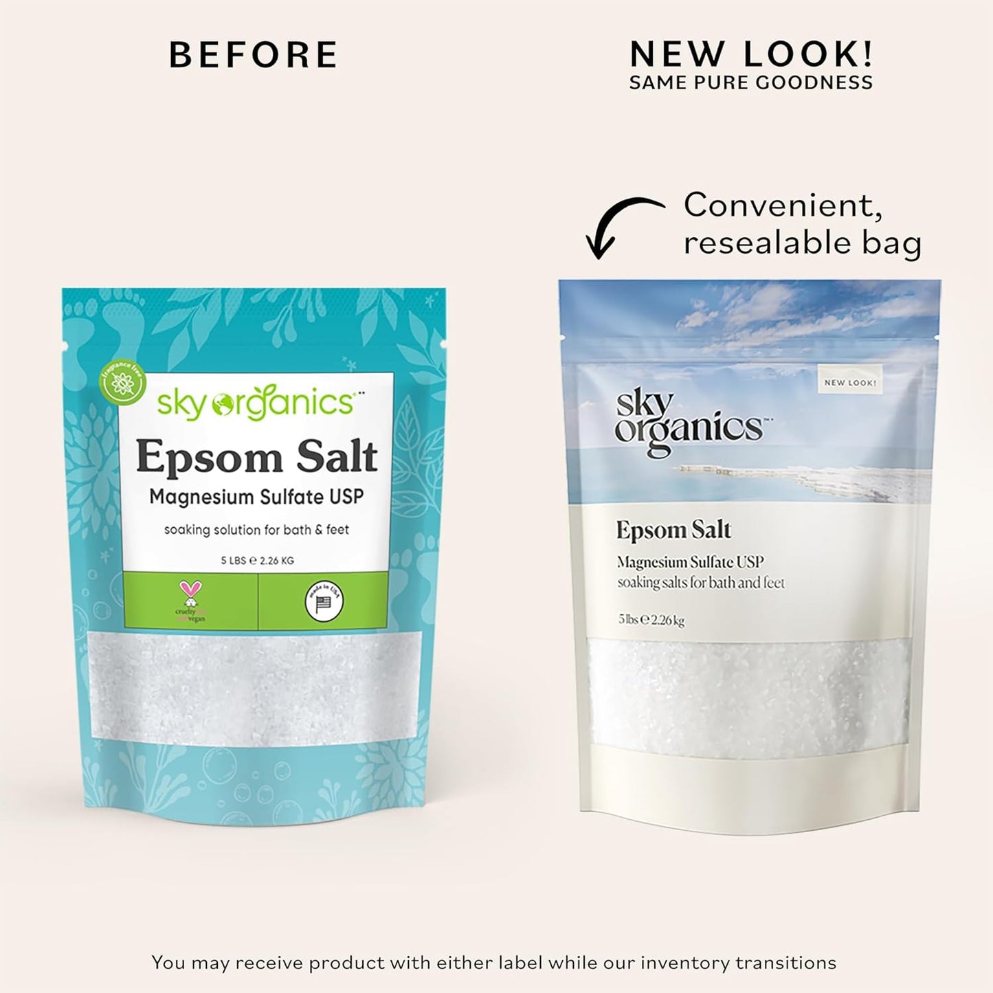 Sky Organics - Epsom Salt Bath Soak, 5 lbs - 100% Pure Magnesium Sulfate - Unscented & Vegan