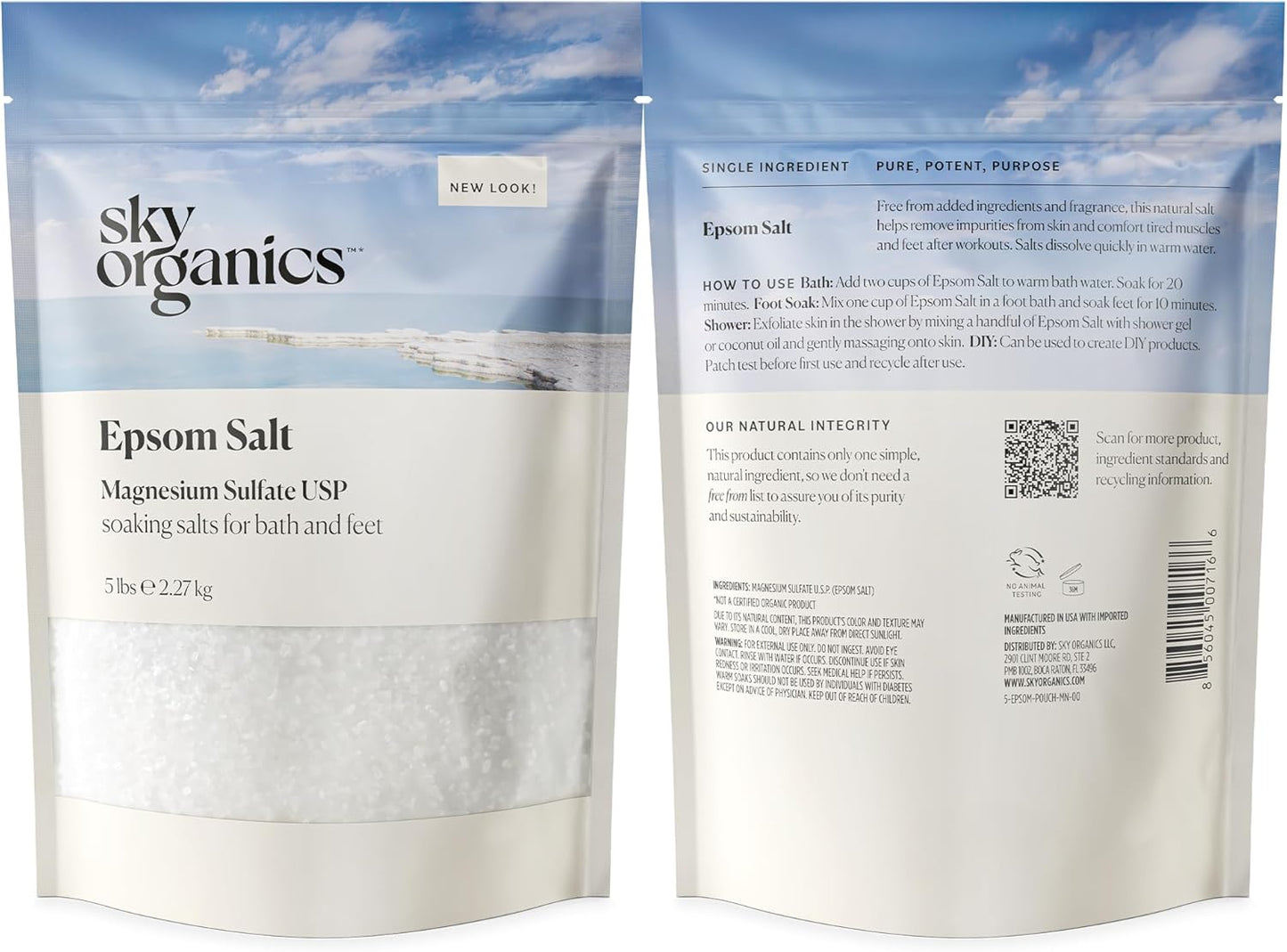 Sky Organics - Epsom Salt Bath Soak, 5 lbs - 100% Pure Magnesium Sulfate - Unscented & Vegan