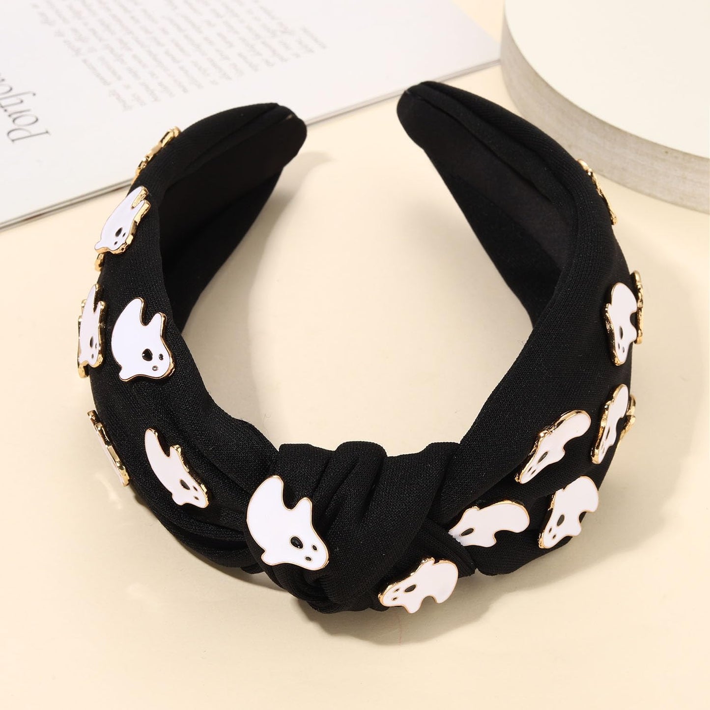 YAHPERN Halloween Headband for Women Spooky Pumpkin Ghost Headband Jeweled Rhinestone Knotted Headband Halloween Accessories