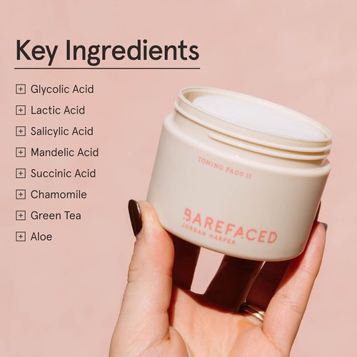 Barefaced Toning Pads II - Exfoliating Face Pads with 5% Glycolic & Salicylic Acid | 60 Count for Brightening & Cleansing Skin