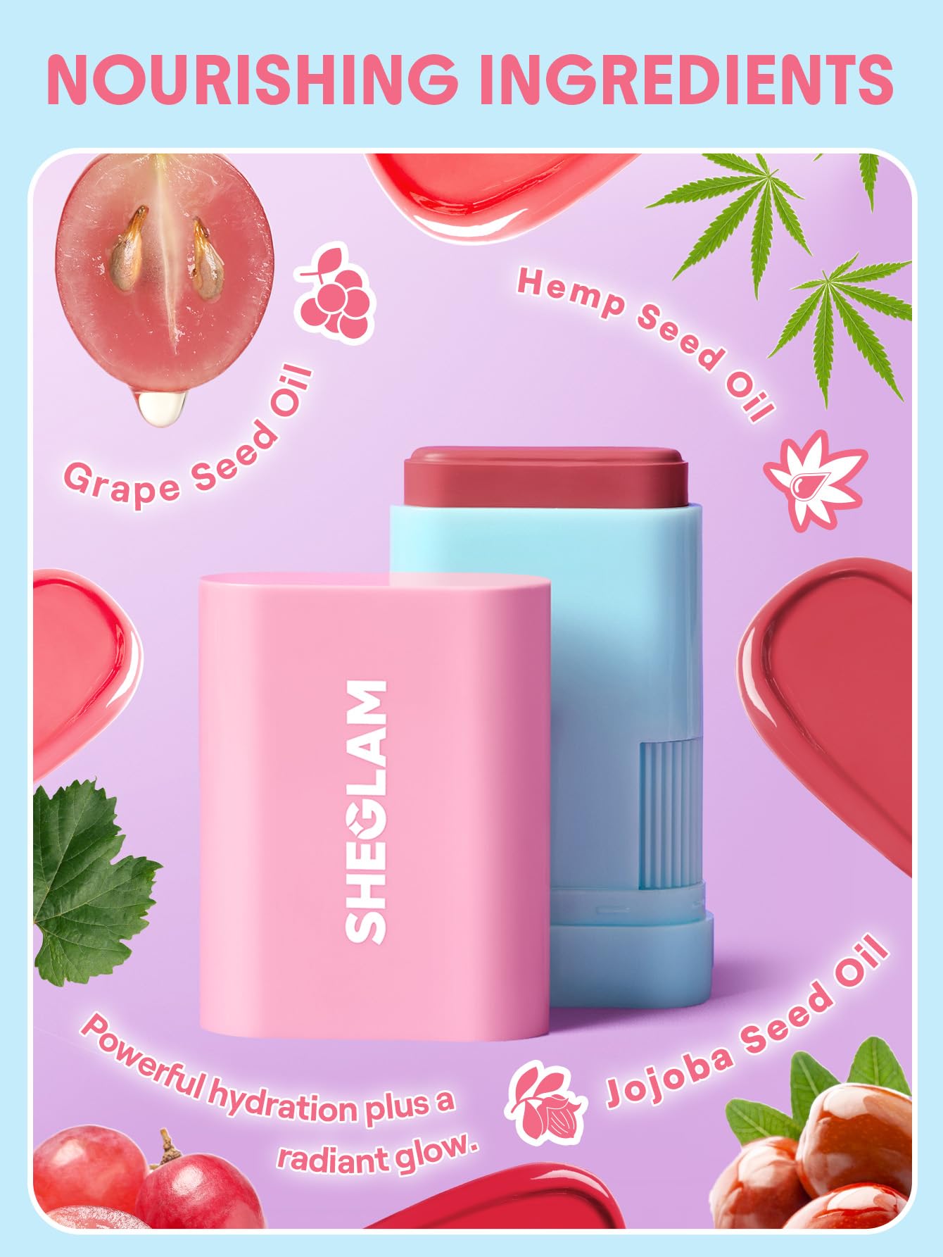 SHEGLAM Glass Glow Blush Stick Cream for Cheek and Lip, Waterproof Hydrating Tinted Solid Moisturizer Blendable Natural Grow Nude Face Blush Makeup-Pink Lemonade