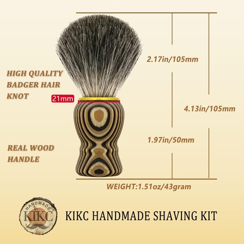 KIKC Badger Shaving Brush - Handcrafted Soft Bristles with Artisanal Wood Handle | Perfect Gift for Bearded Men