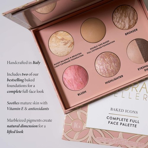 Laura Geller Baked Icons Full Face Makeup Palette - All-in-One for Mature Skin | Medium Size with Foundations, Blush, Bronzer, Highlighter, Eyeshadows