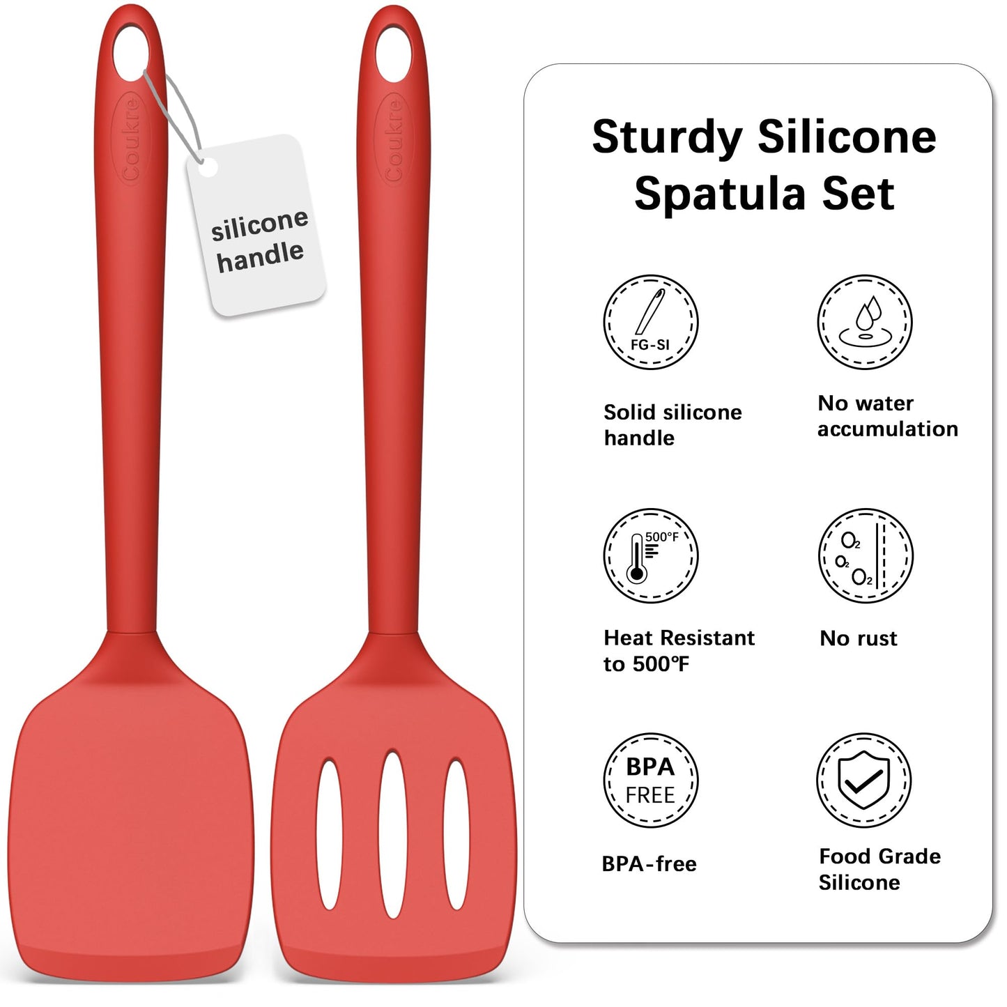 Coukre 2 Pack Silicone Spatula Set, High Heat Resistant, BPA Free Kitchen Spatula, Solid & Slotted Turner for Non-Stick Pans, Sautéing, and Flipping (2, AquaGreen)