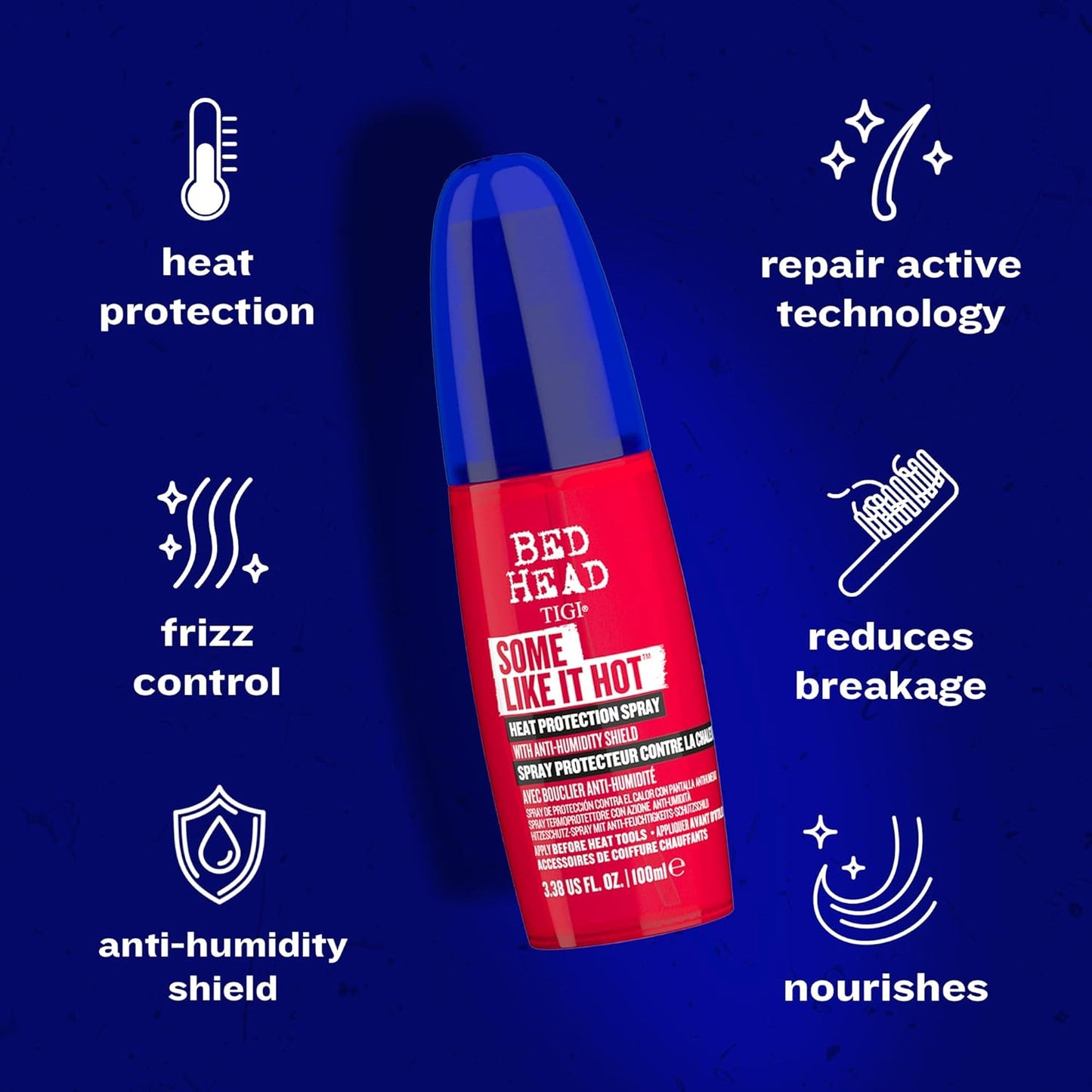 TIGI Bed Head Some Like It Hot Heat Styling Spray - Anti-Humidity Shield, Frizz Control | 3.38 fl oz