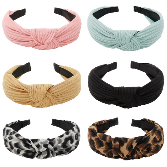 WOVOWOVO Headbands for Women Girls Knotted Headband Wide Top Knot Head Bands for Women’s Hair Band Thick Turban Headband 6Pcs