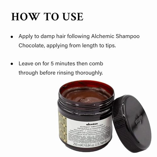 Davines Alchemic Conditioner - Chocolate Color Depositing Cream for Dark Brown & Black Hair | Hydrates & Intensifies Brunette Tones, 8.45 Fl Oz