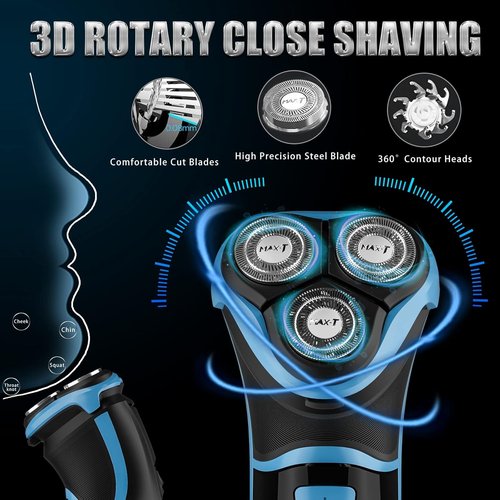 MAX-T Electric Shaver - Cordless Razor with Travel Case | Wet & Dry Use, Pop-Up Trimmer, IPX7 Waterproof