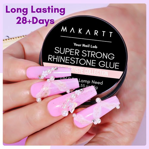 Makartt Rhinestone Glue for Nails, 15ml Clear Nail Gem Adhesive with Brush Kit for 3D DIY Decorations, Super Strong Bling Gel for Jewelry Diamonds