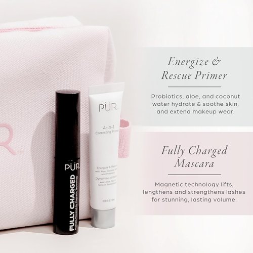 PÜR Minerals Makeup Gift Set - 4-in-1 Primer, Mascara, Mineral Powder & Chisel Brush Included