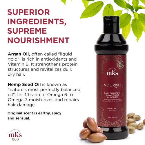 MKS Eco Nourish Shampoo - Cleanses & Strengthens Fine Hair - Moroccan Argan Oil & Hemp Seed Oil - Vegan & Cruelty-Free