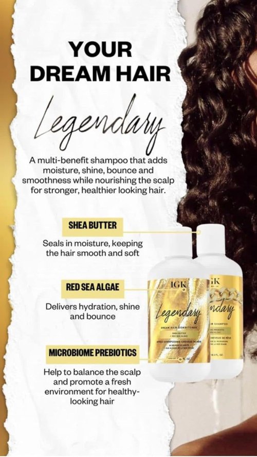 IGK Legendary Dream Hair Shampoo - Hydrating Formula for Soft, Shiny Hair | Lightweight with Bounce & Body