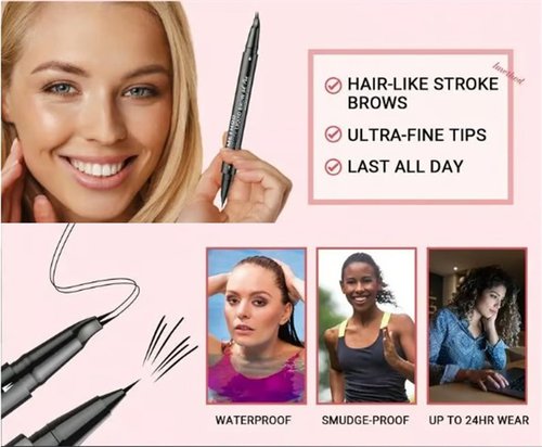 Hello Kiss Curved Eyebrow Pen, Hello Kiss Precise Liquid Brow Double Headed Ink Pen, Tatbrow Microblade Eyebrow Pen Waterproof, 3D Waterproof Microblading Eyebrow Pen, Natural Brows Eyebrow Pen