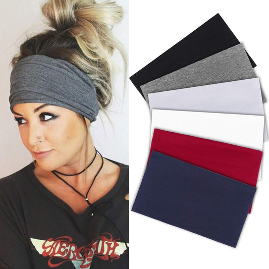 TuTive Wide Headbands for Women's 6 Pcak Elastic Headband, Soft Cloth Head Band Turban Yoga Running Sports Headbands Fashion Women Headbands（Black, Dark Gray, Navy Blue, Red, White, Light Gray）