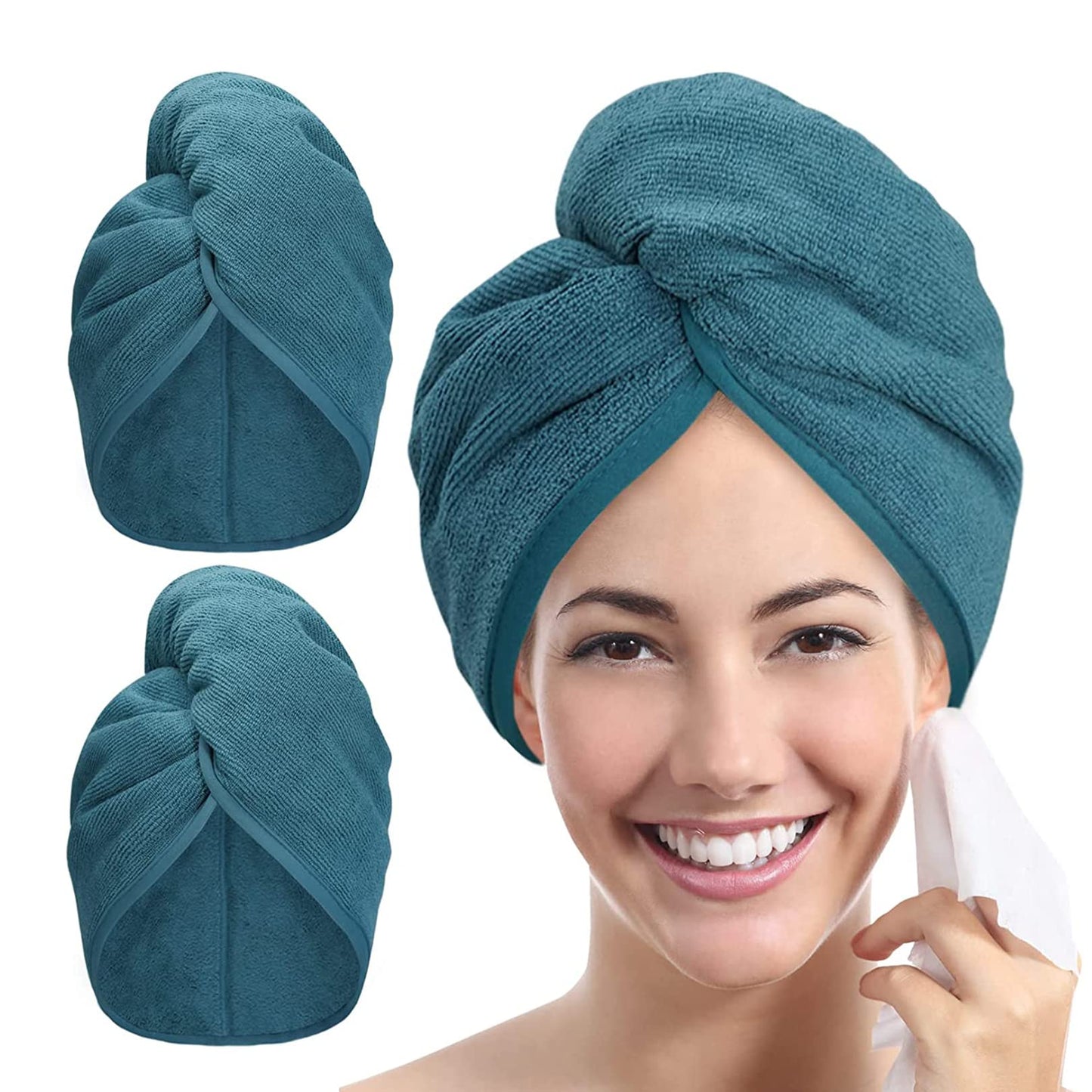 YoulerTex Ultra Plush Microfiber Hair Towel Wrap for Women, 2 Pack 10 inch X 26inch Purple, Ultra Absorbent Twist Hair Turban Drying Cap Hair Wrap, for Drying Curly, Long & Thick Hair (Haze Blue)