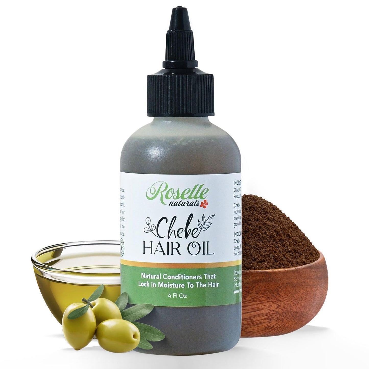 Roselle Naturals Chebe Oil for Hair Growth Made in USA 4 Fl Oz - Chebe Hair Growth Oil, Chebe Hair Grease for Stronger, Longer, Thicker Hair