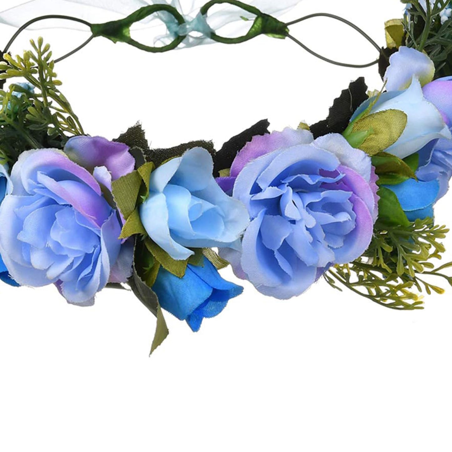 YnimioAOX Handmade Adjustable Flower Wreath Headband Halo Floral Crown Garland Headpiece,H-cerulean