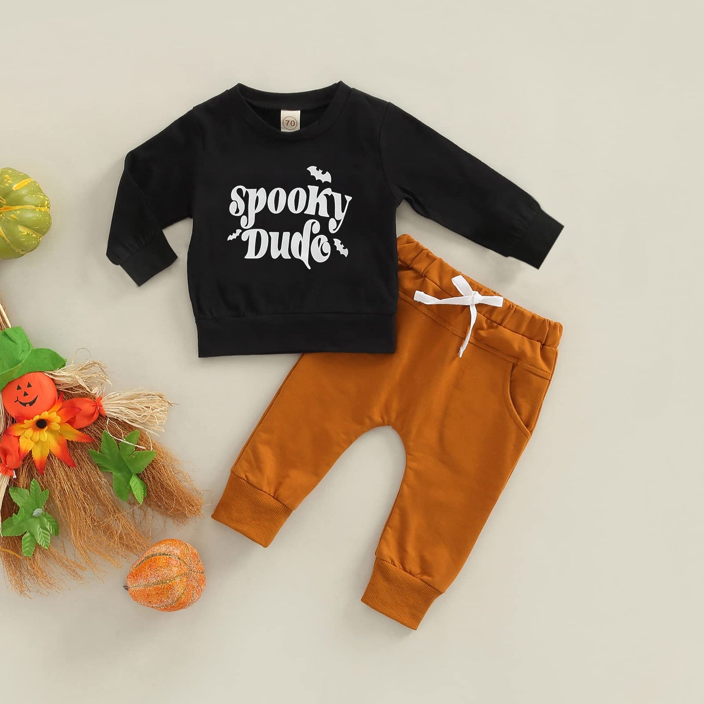 FYBITBO Infant Baby Boy Halloween Outfit Spooky Skeleton Crewneck Sweatshirt Top Shirts Pants Fall Halloween Clothes Set (Black-spooky dude outfit, 3-6 Months)