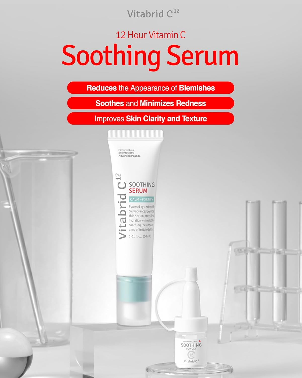 VITABRID C12 Vitamin C Soothing Serum for Acne-Prone Skin - Reduces Redness & Pores - 1.01 fl. oz.