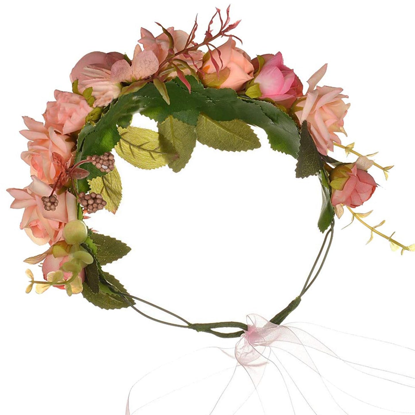 YnimioAOX Handmade Adjustable Flower Wreath Headband Halo Floral Crown Garland Headpiece,C13-pink