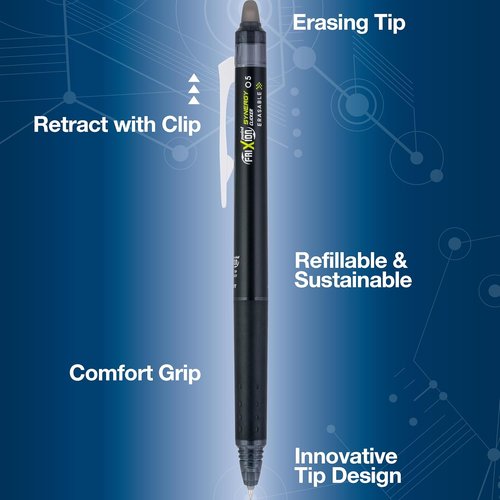 PILOT FriXion Gel Ink Pens - Erasable, Refillable & Retractable | 0.5mm Extra Fine Point, Black Ink, 5-Pack