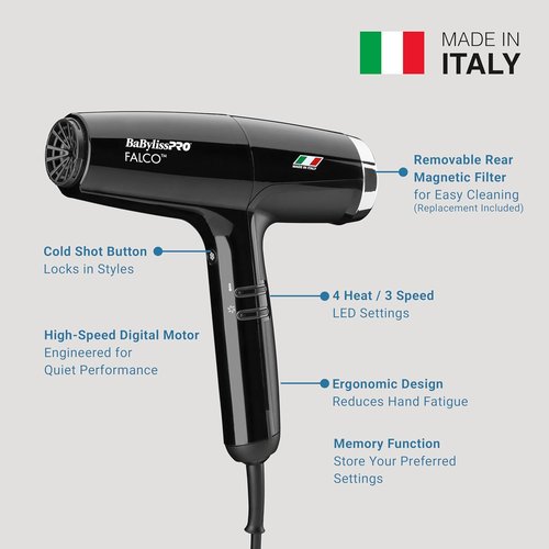 BaBylissPRO® Nano Titanium™ Hair Dryer - 2000 Watts High-Speed Ionic Technology for Professional Results