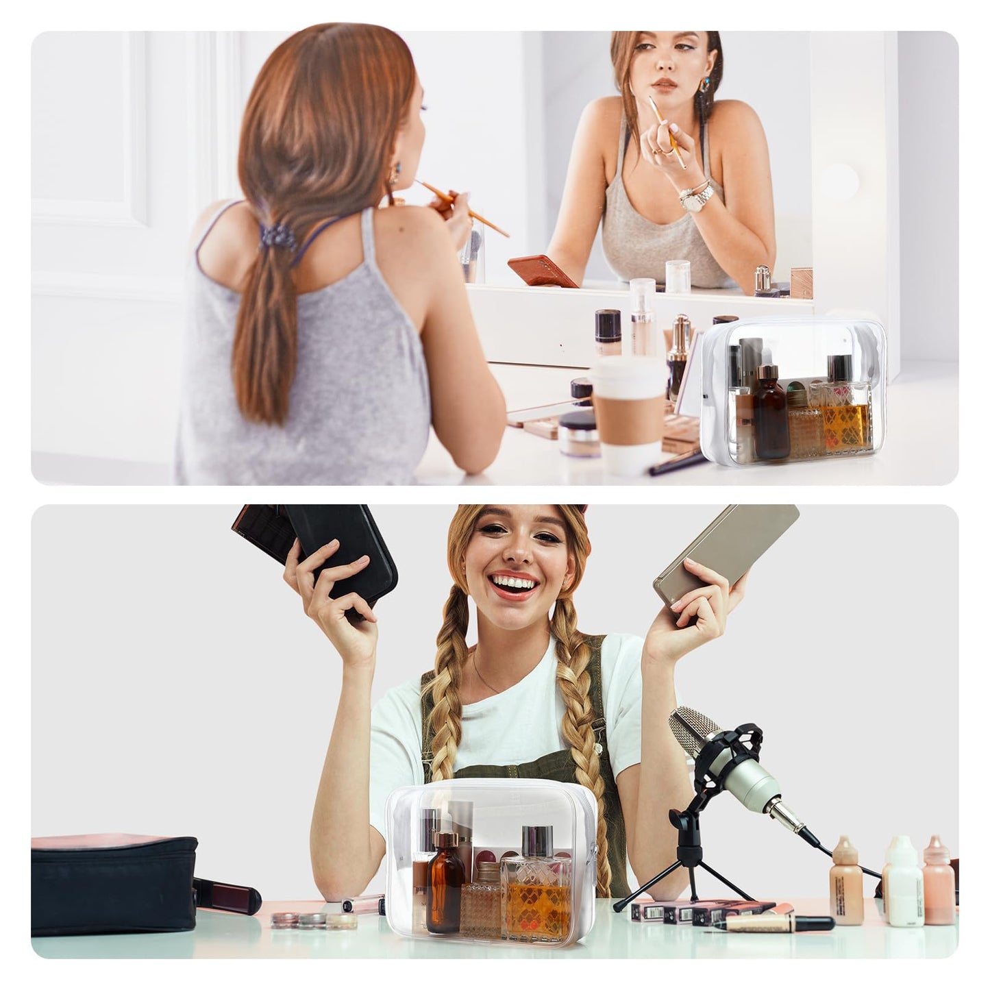 Weewooday 12 Pieces Clear Cosmetics Bag PVC Zippered Clear Toiletry Carry Pouch Cosmetic Makeup Bag Waterproof Makeup Vinyl Plastic Organizer Case for Vacation Bathroom(Matte White,Large)