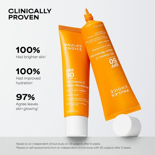 Paula's Choice 5% Vitamin C Sheer Sunscreen - SPF 50, Lightweight & Moisturizing, 2oz | All Skin Types