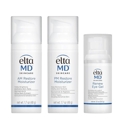 EltaMD Skin Care Kit - AM Restore & PM Restore Moisturizers with Anti-Aging Eye Gel | Hydrating Duo