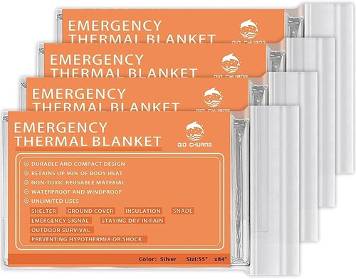 QIO CHUANG Mylar Thermal Blankets - Emergency Survival Space Blankets (4-Pack) for Camping & Hiking