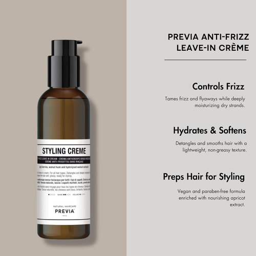 PREVIA Anti-Frizz Leave-In Creme - Vegan Frizz-Control Styling Cream with Apricot Extract - 6.7 oz