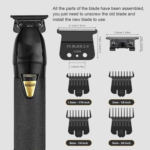BaBylissPRO 707B Replacement Blade - DLC Blades with 4 Guards Set for FX787 & FX726 Trimmers | Black
