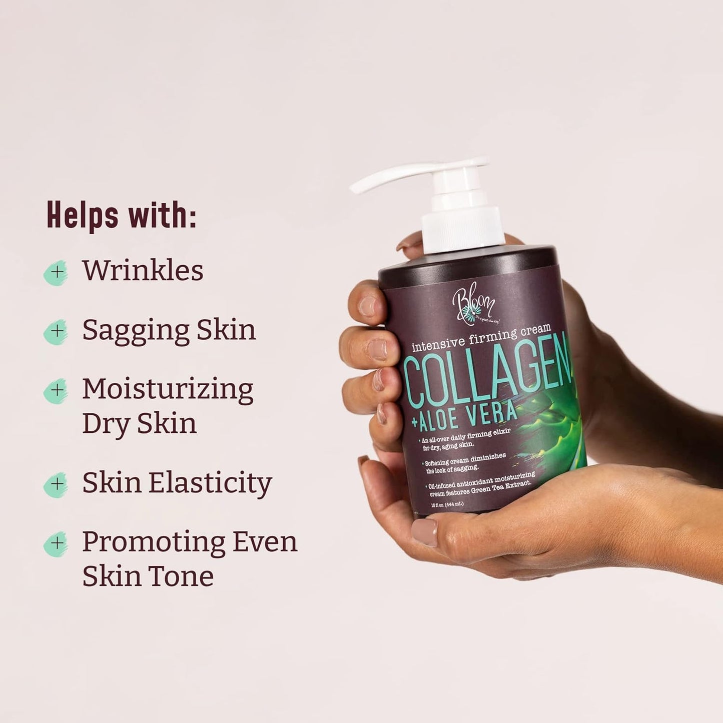 BLOOM Collagen Cream - Fragrance-Free Skin Firming Lotion with Aloe Vera & Vitamin E | 15 Ounce