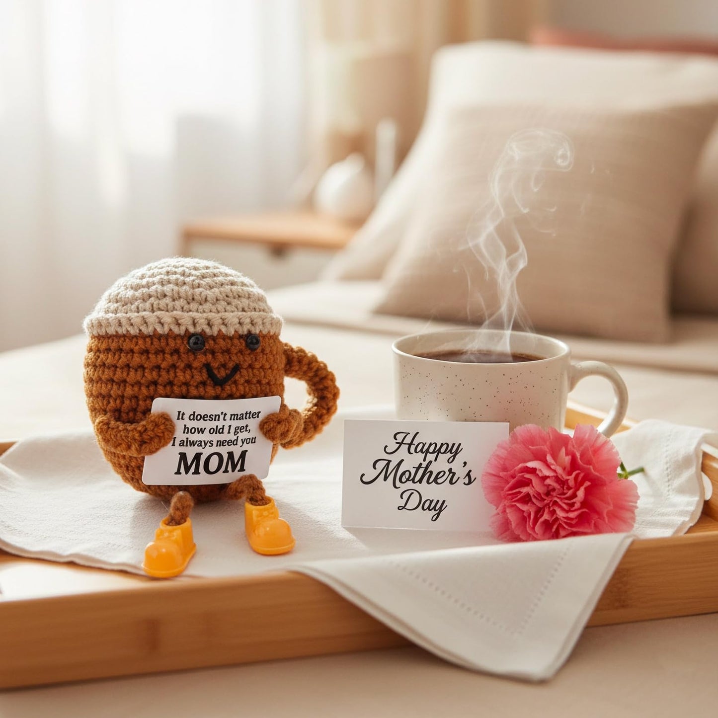 Valentine's Day Gifts for Her Him Women Men Girlfriend Boyfriend Birthday Gifts, Positive Crochet Coffee Cup Desk Decor, Cute Small Coffee Lover Gift for Best Friend Couple Wife Husband