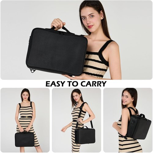 Gzcz Large Capacity Travel Makeup Train Case - Professional Cosmetic Organizer with Adjustable Dividers & Shoulder Strap