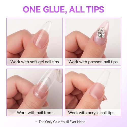 Gelike EC Gel Nail Glue - 6 in 1 Strong UV Nail Adhesive for Press Ons & Acrylics | Long Lasting 28 Days Hold