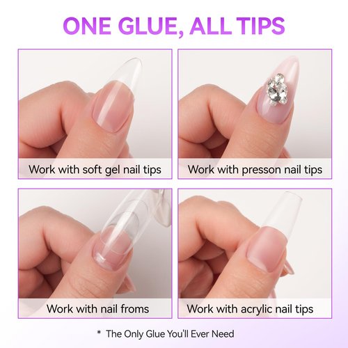 Gelike EC Gel Nail Glue for Press On Nails: 6 in 1 Strong UV Nail Glue for Nail Tips and Acrylic Fake Nail - Long Lasting 28 Days Quick Dry - Beginner Friendly DIY for Home Salon