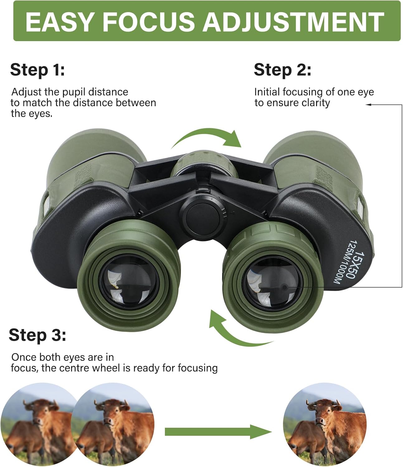 15x50 HD Binoculars for Adults High Powered - Large View Compact Binoculars with Low Light Vision, Waterproof Hunting for Bird Watching, Hiking Essentials with Carrying Case Bag