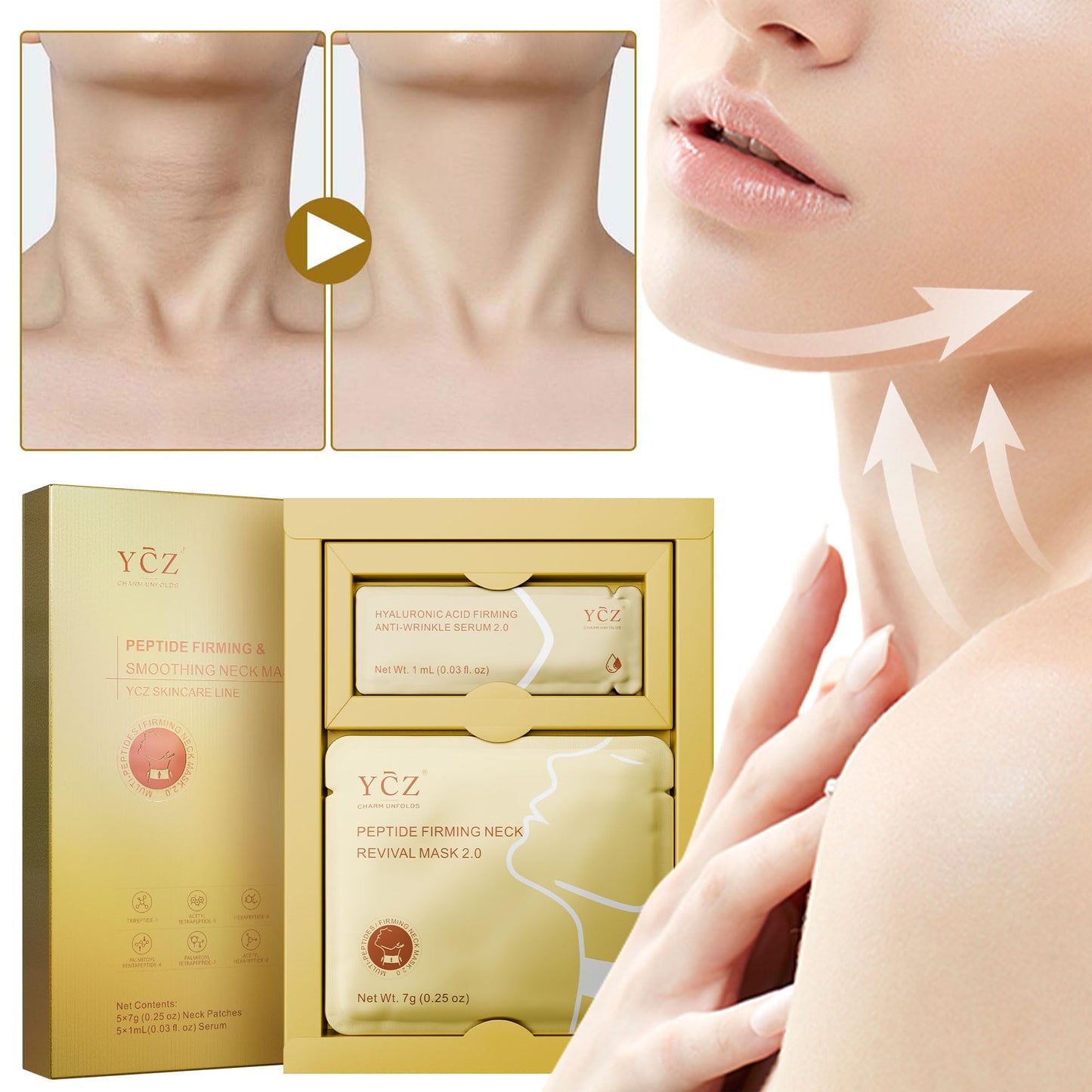 Ycz Firming Smoothing Neck Mask, Neck Wrinkle Patches, Deep Hydration and Moisturization Collagen Anti-Wrinkle Neck Mask, 8 Peptides and Botanical Serum for Firming & Lifting Diminishing Wrinkles