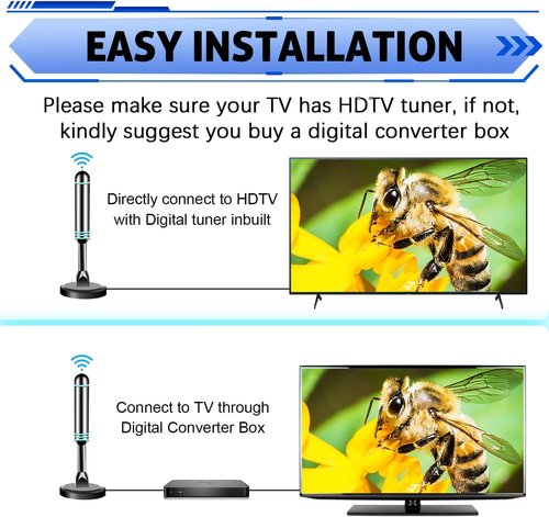 HD Digital TV Antenna for Smart TV - Long Range Reception, 4K/1080p, Easy Installation with 10ft Coax Cable