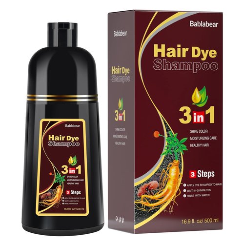 Bablabear Dark Brown Hair Color Shampoo - Instant 3-in-1 Dye for Gray Hair | 500ML for Men & Women