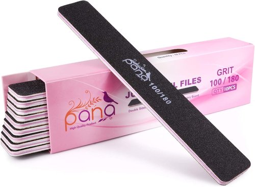 PANA Jumbo Size Double-Sided Nail Files - 10PCS Black Emery Boards, 100/180 Grit for Manicure & Pedicure