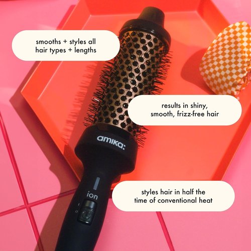 Amika Blowout Babe Thermal Ionic Hairbrush - 1.5" Round Hot Styling Brush for Smoothing, Volume & Shine (Black)