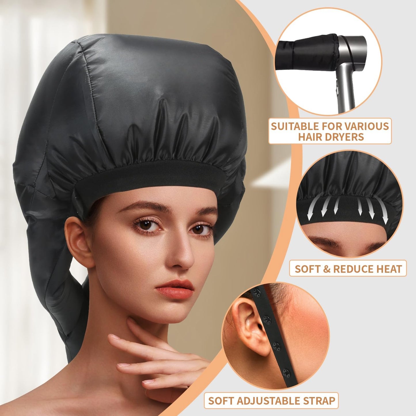 Generic Ultimate Hooded Hair Dryer Cap –Hair Dryer Cap Perfect for Speedy Drying & Deep Conditioning at Home (Dark Black)