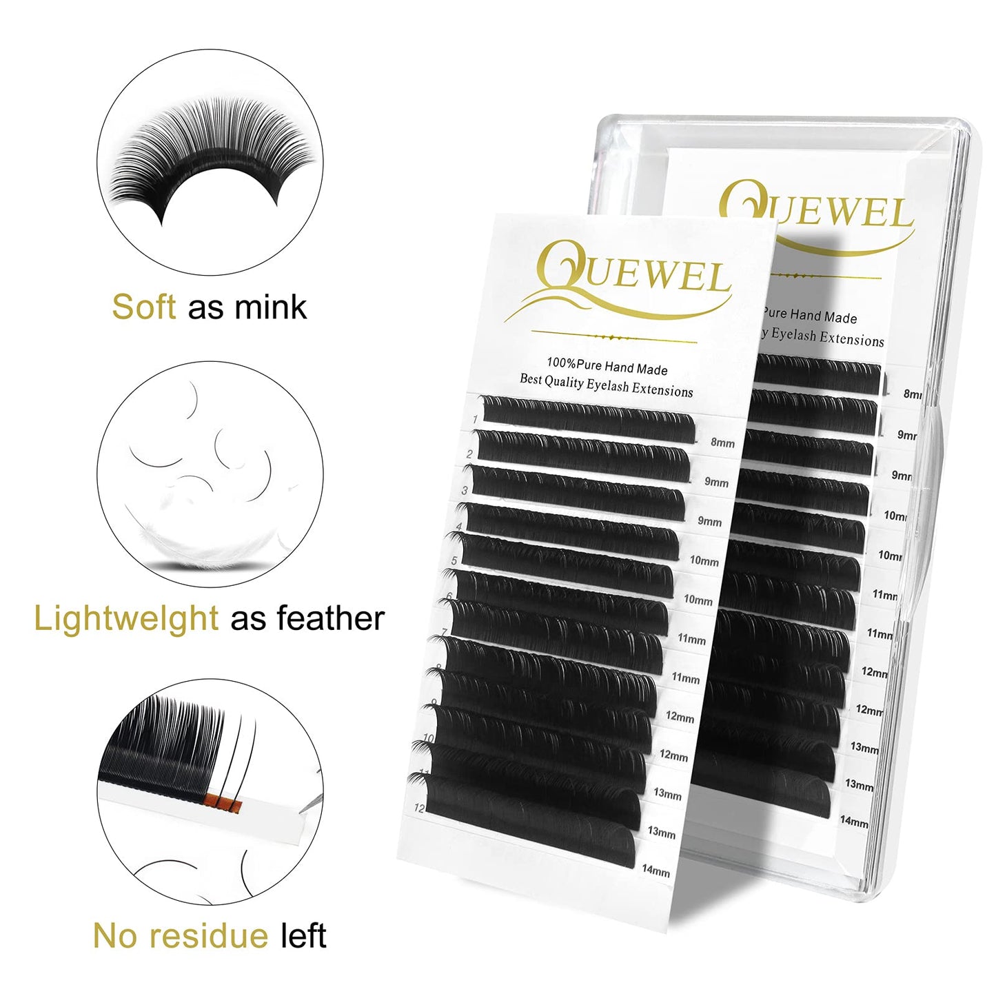 QUEWEL Eyelash Extension Supplies 0.15 C Curl Mix-8-14mm Classic Individual Lash Extensions|Optinal 0.03/0.05/0.07/0.10/0.15/0.20 C/D Single 8-25mm Mix 8-14mm 15-20mm 20-25mm|(0.15 C MIX-8-14mm)