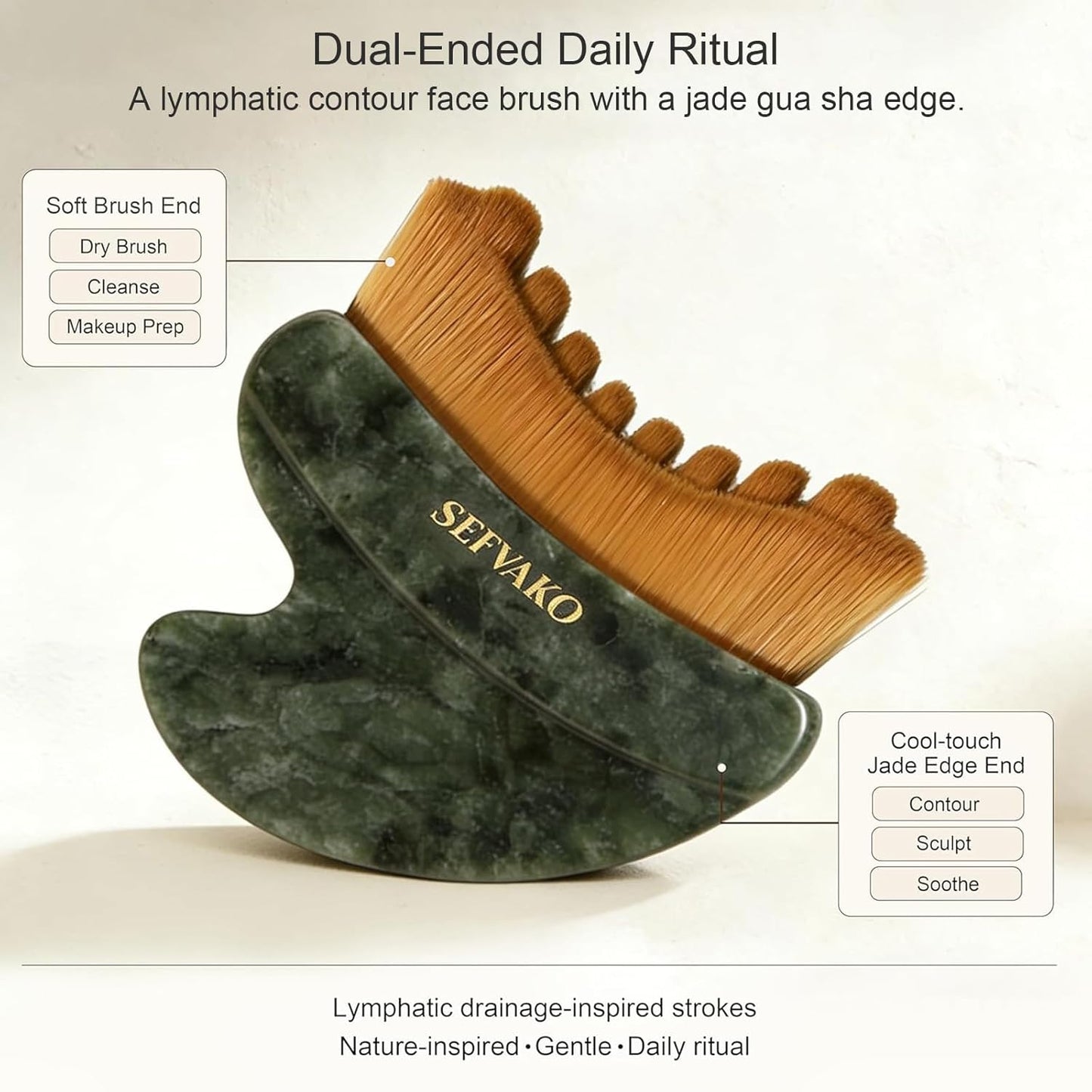 Skiennix Lymphatic Contour Face Brush - Dual-Ended Dry Brush & Cool-Touch Jade Gua Sha Edge | Ultra-Soft Bristles for Sculpting & Relaxation