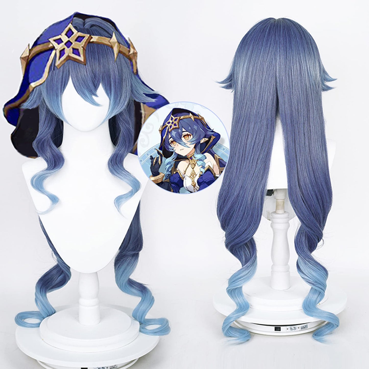 Cosplay Wig Genshin Impact Sumeru Layla Wigs Blue Gradient Anime Cos Wig Custome Hair for Women Halloween Party with Free Cap