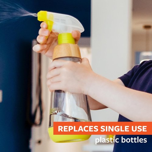 Full Circle - Sustainable Refillable Glass Spray Bottle with Versatile Stream & Mist Options | Bamboo & Silicone Protection Boot - Perfect for Kitchen, Plants, Hair & Beauty